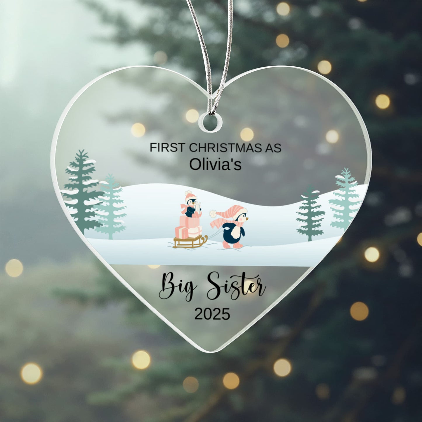 Big Brother or Sister Acrylic Heart Ornament for New Baby