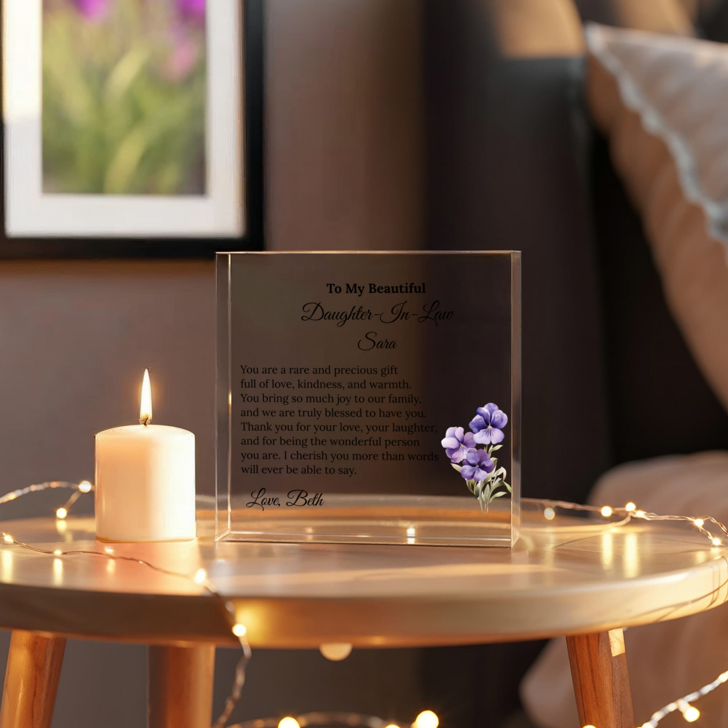 Daughter In Law Acrylic Plaque with Personalized Birthflower