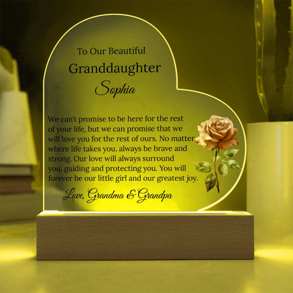 Granddaughter Acrylic Heart Plaque with personalized birth flower