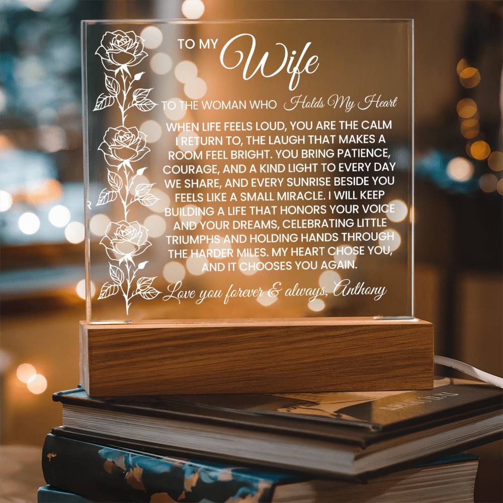 Wife Roses Lighted Plaque Gift