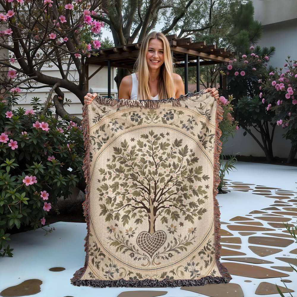 Tree of Life Floral Woven Blanket