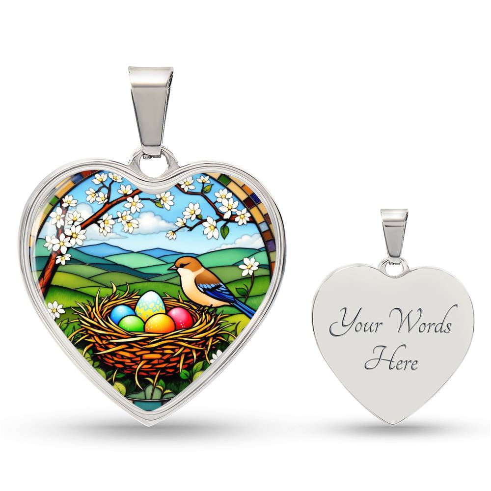 Floral Bird Nest Necklace with Engraving