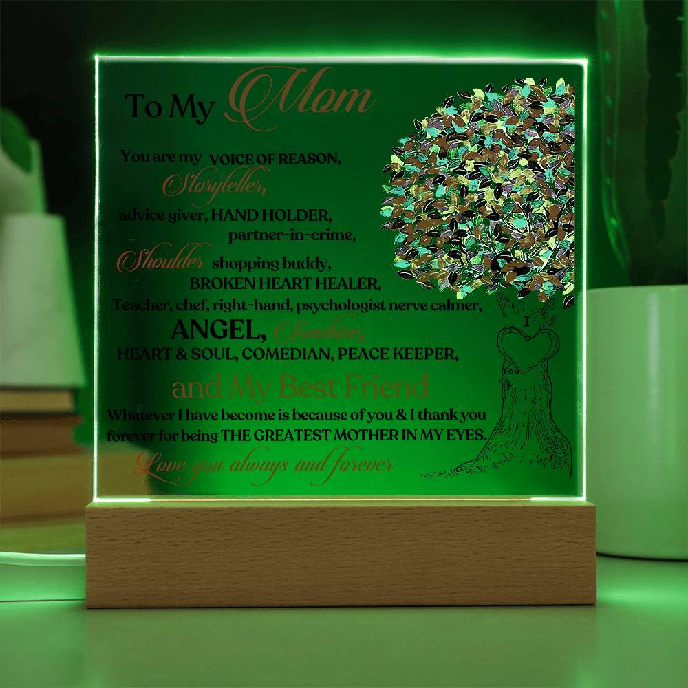 To My Mom LED Acrylic Heart Plaque