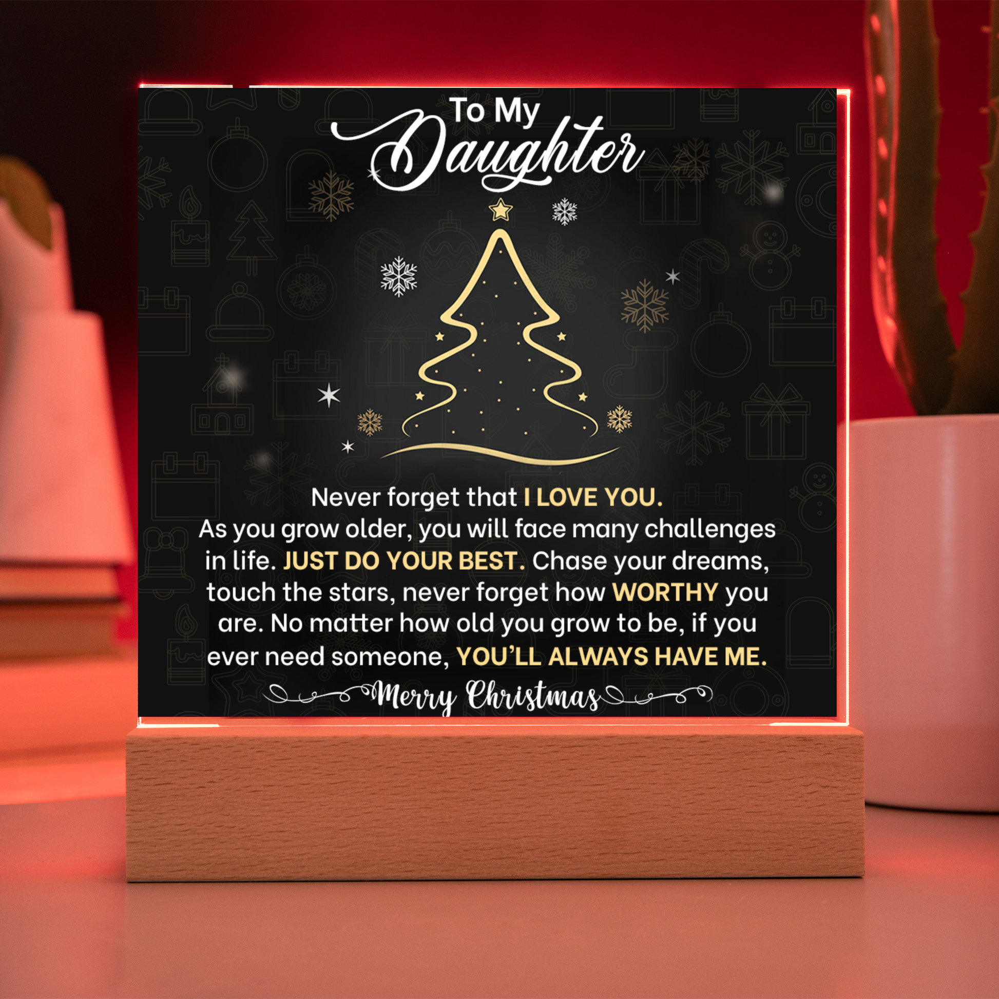 Daughter Christmas LED Acrylic Heart Necklace & Plaque-[Heartfelt Family Gift]