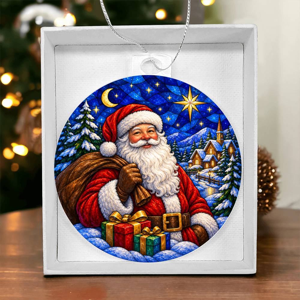 Santa Stained Glass Ornament