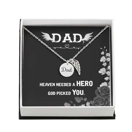 Dad Memorial Necklace Angel Wing Charm -Heaven needed a hero-[Heartfelt Family Gift]