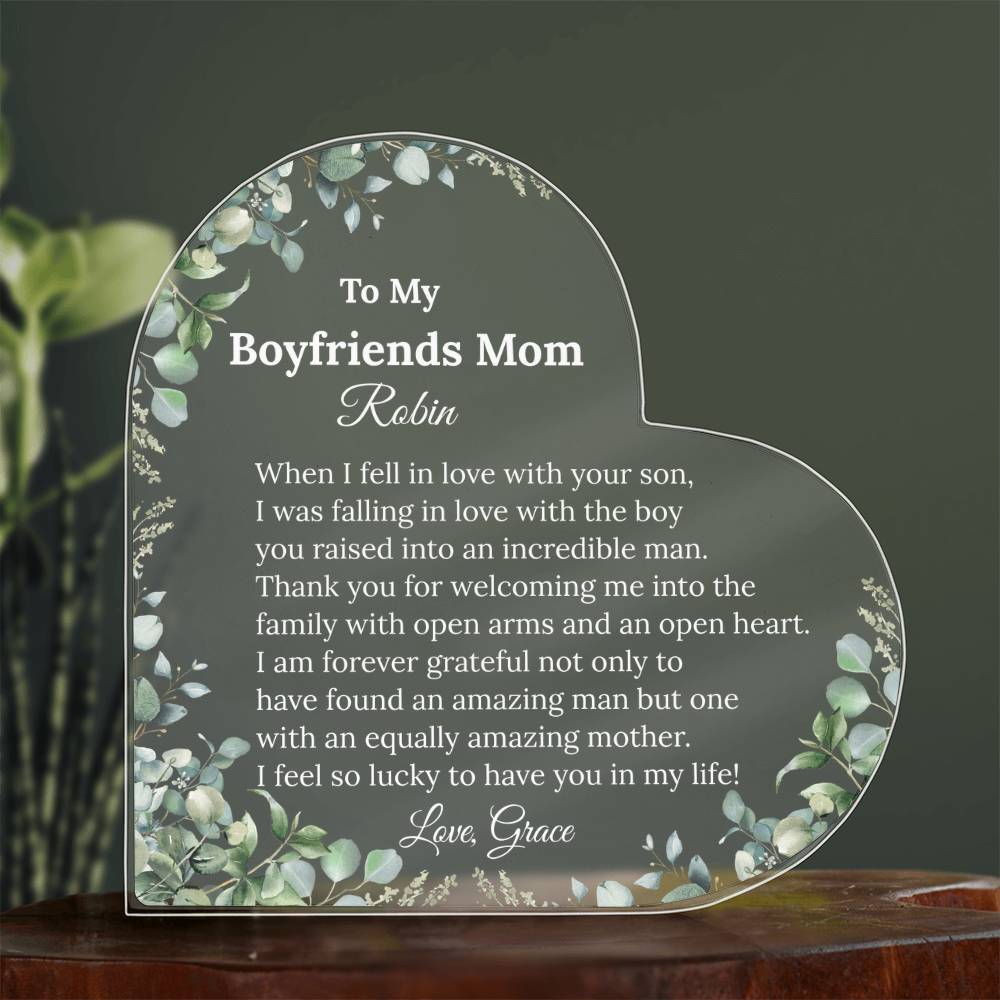 Personalized Boyfriend's Mom Heart Plaque