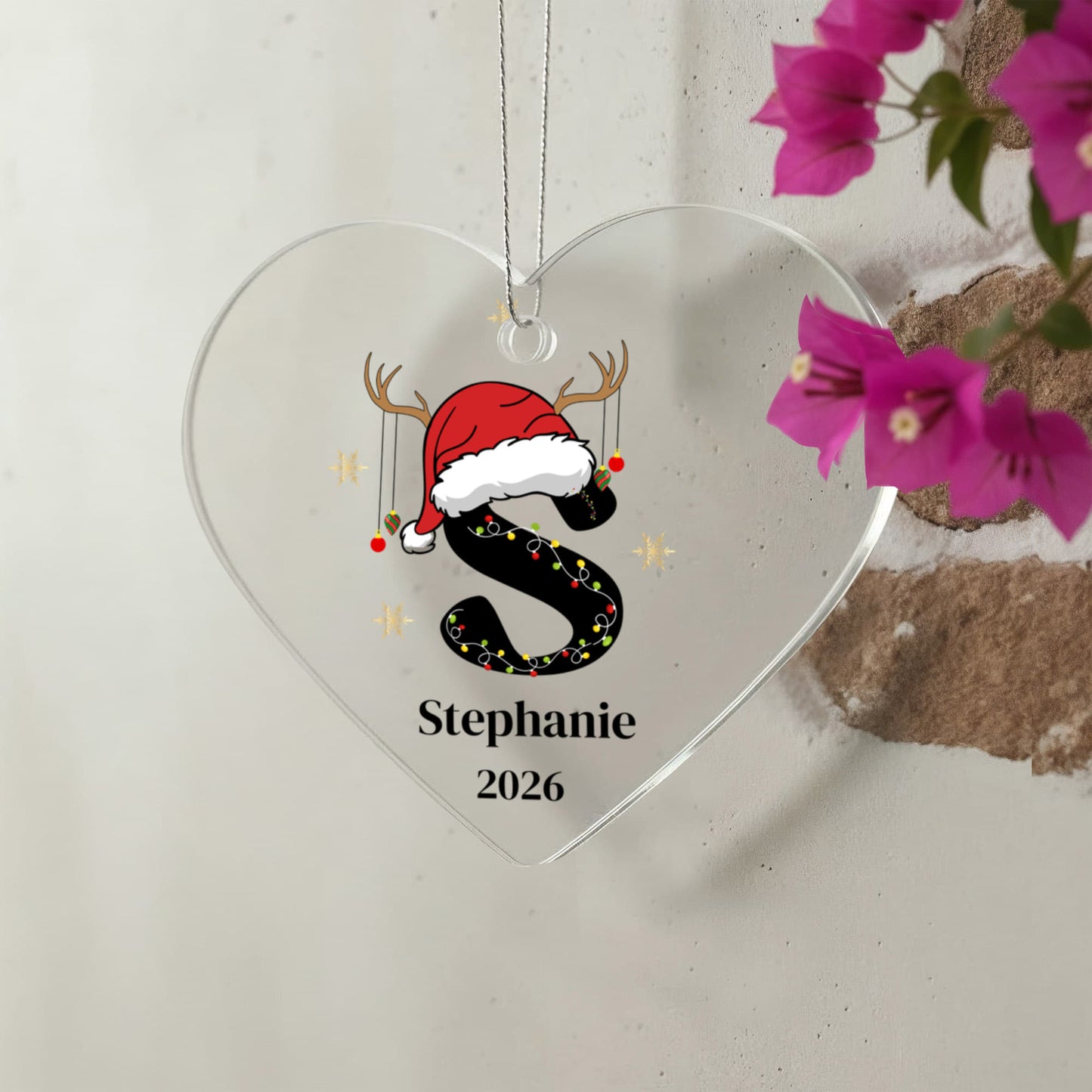Santa Hat Initial Heart Ornament