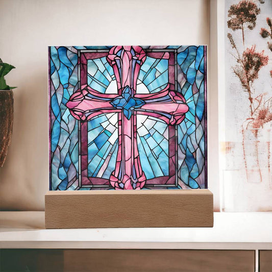 Faux Stained Glass Acrylic Cross Plaque-[Heartfelt Family Gift]