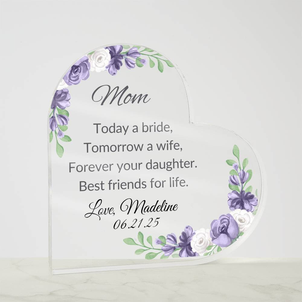 Mother of The Bride Acrylic Heart Plaque-[Heartfelt Family Gift]