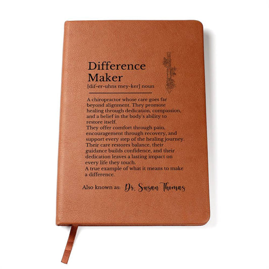 Chiropractor Gift Journal, Spine Doctor Vegan Leather Notebook, Inspirational Gift for Difference Makers, Chiropractic Keepsake