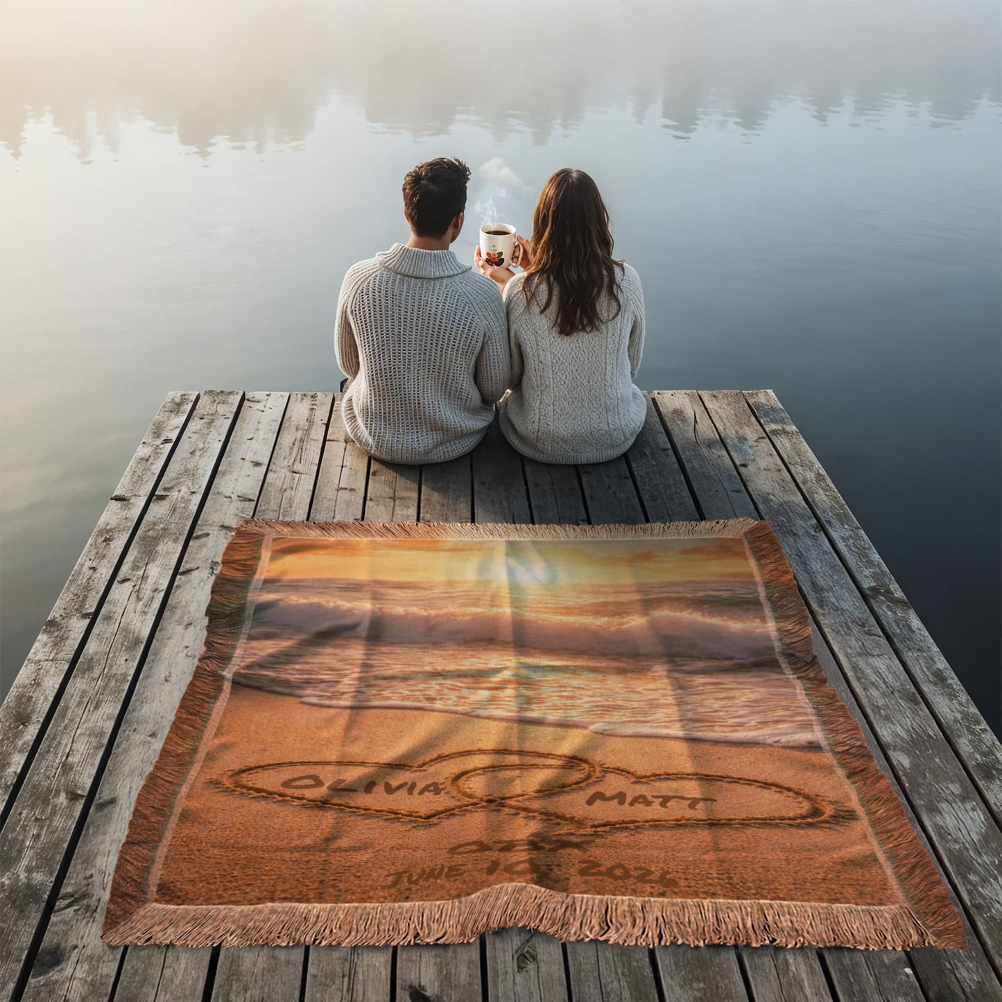 Personalized Names In The Sand Beach Blanket Gift for Couple