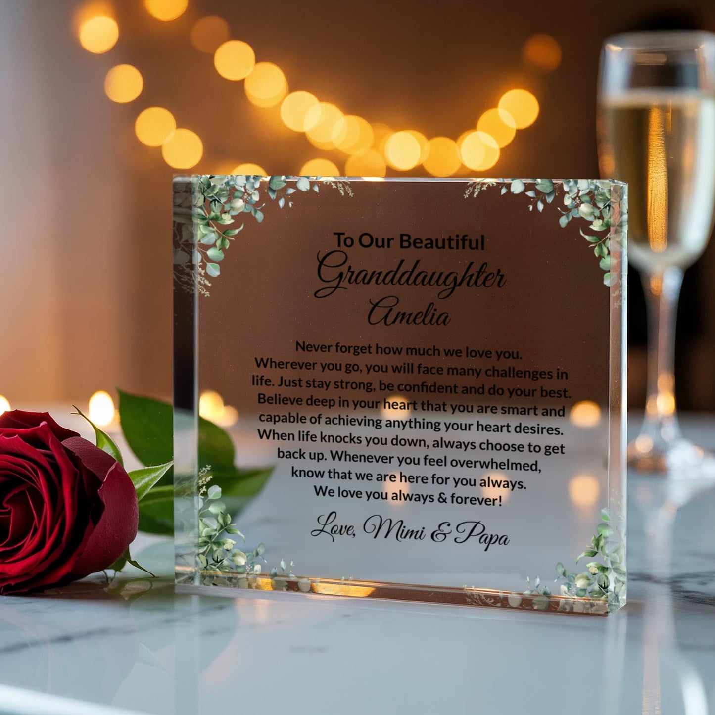 To Our Granddaughter Personalized Floral Acrylic Plaque