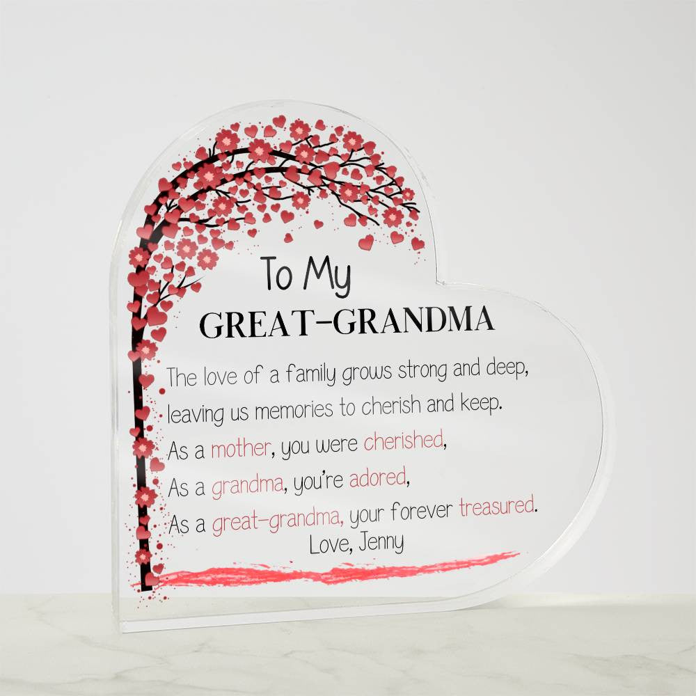 Mother's Day Gift for Great-grandma, Grammy Gift, Heart Acrylic Plaque