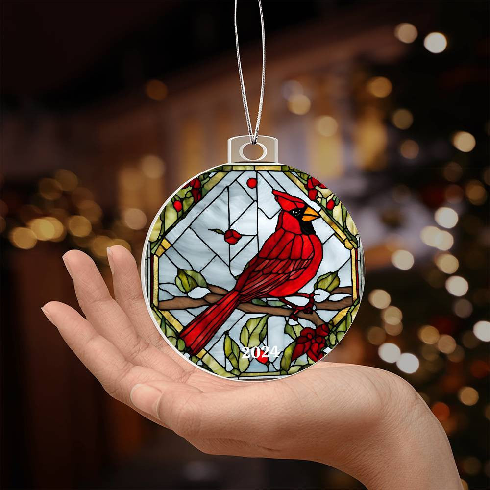 Cardinal Acrylic Christmas Tree Ornament