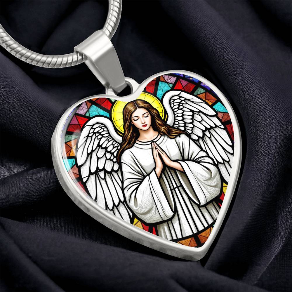 Guardian Angel Faux Stain Glass Pendant Necklace