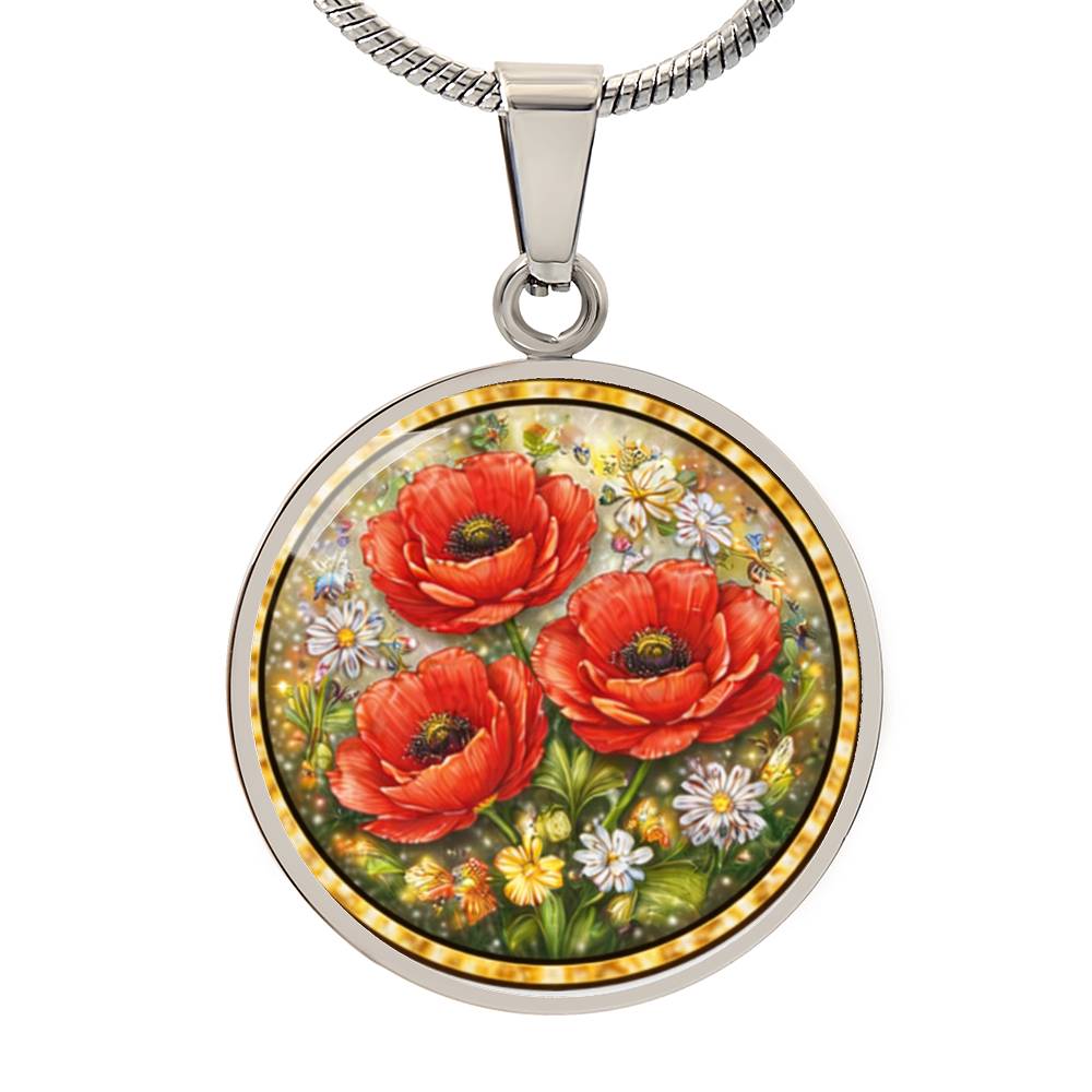 Red Poppy Flowers Personalized Engraved Necklace Bracelet or Keychain