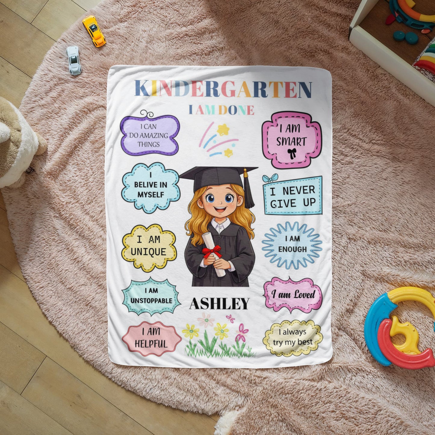 Personalized Kindergarten Graduation Photo Affirmation Blanket