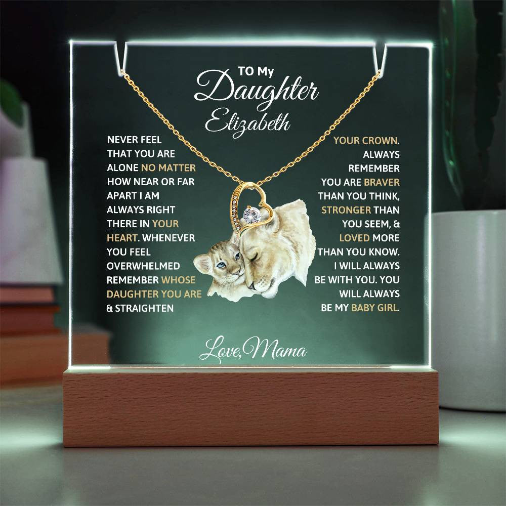 Daughter from Mom  LED Acrylic Heart Necklace Plaque Gift Set-[Heartfelt Family Gift]