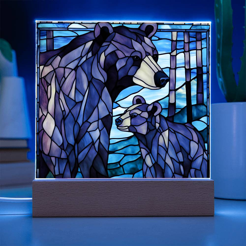 Bear Family Cub Acrylic Square Plaque-[Heartfelt Family Gift]