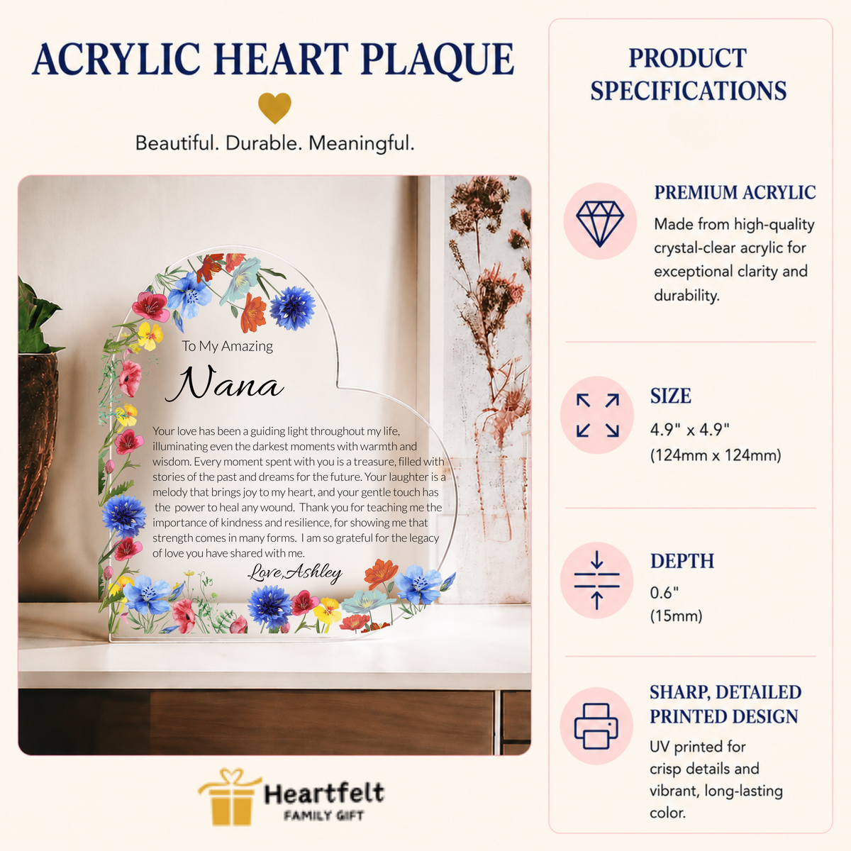 Nana Acrylic Heart Plaque