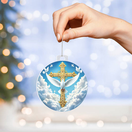 Cross and Dove Acrylic Christmas Ornament-[Heartfelt Family Gift]