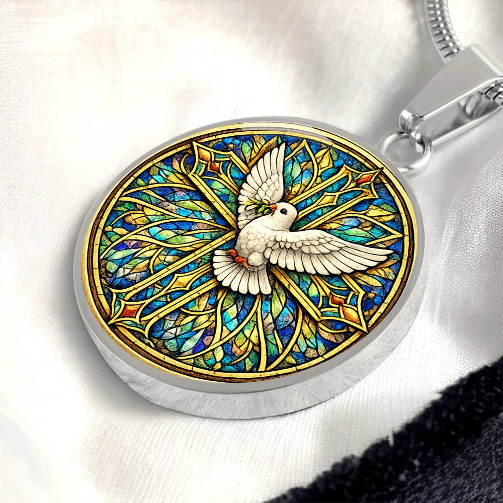 Personalized Dove and Holy Cross Necklace, Women's Religious Jewelry Gift