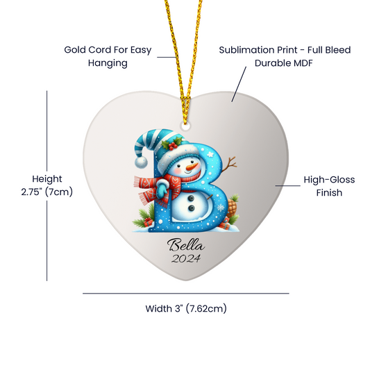 Snowman Initial Heart Ornament-[Heartfelt Family Gift]