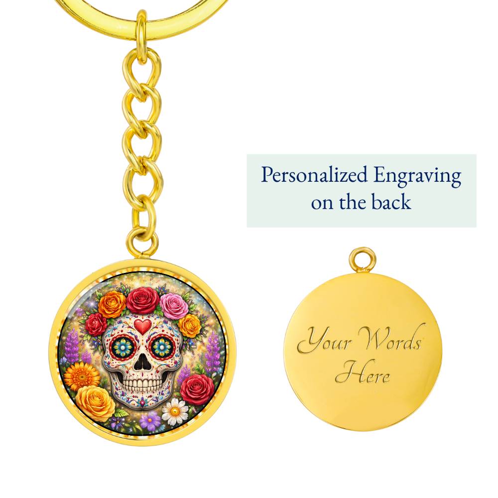 Sugar Skull Personalized Engraved Necklace Bracelet or Keychain