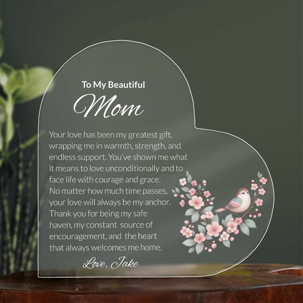 Mom Acrylic Heart Plaque