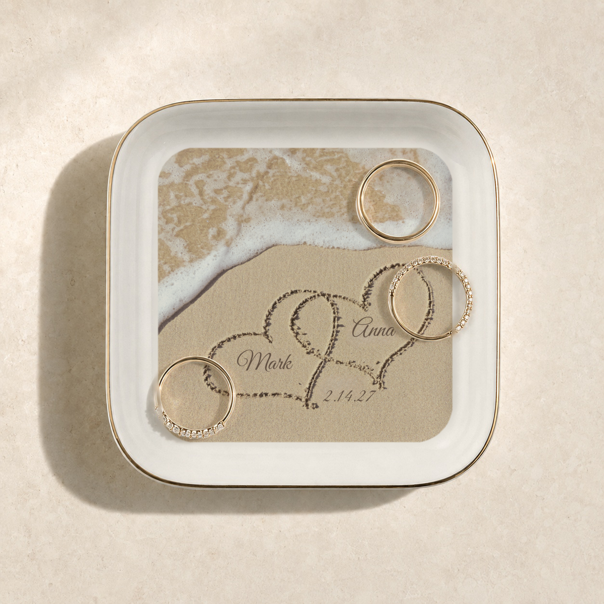 Beach Names in the Sand Couple Jewelry Dish