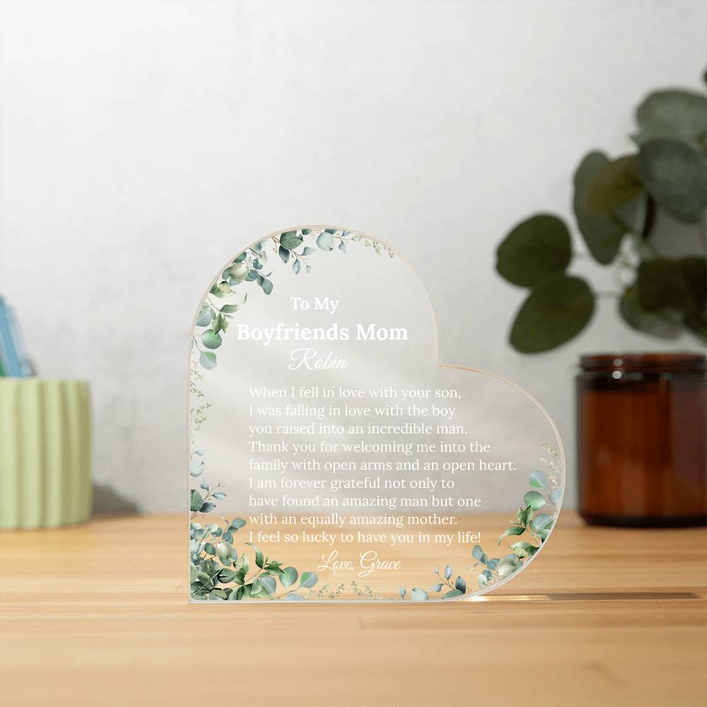 Personalized Boyfriend's Mom Heart Plaque