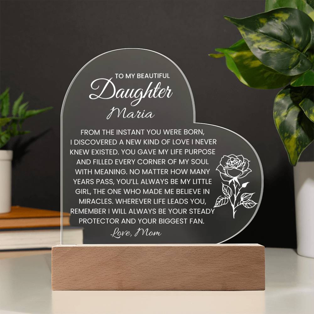 Daughter LED Lighted Acrylic Heart Plaque Gift