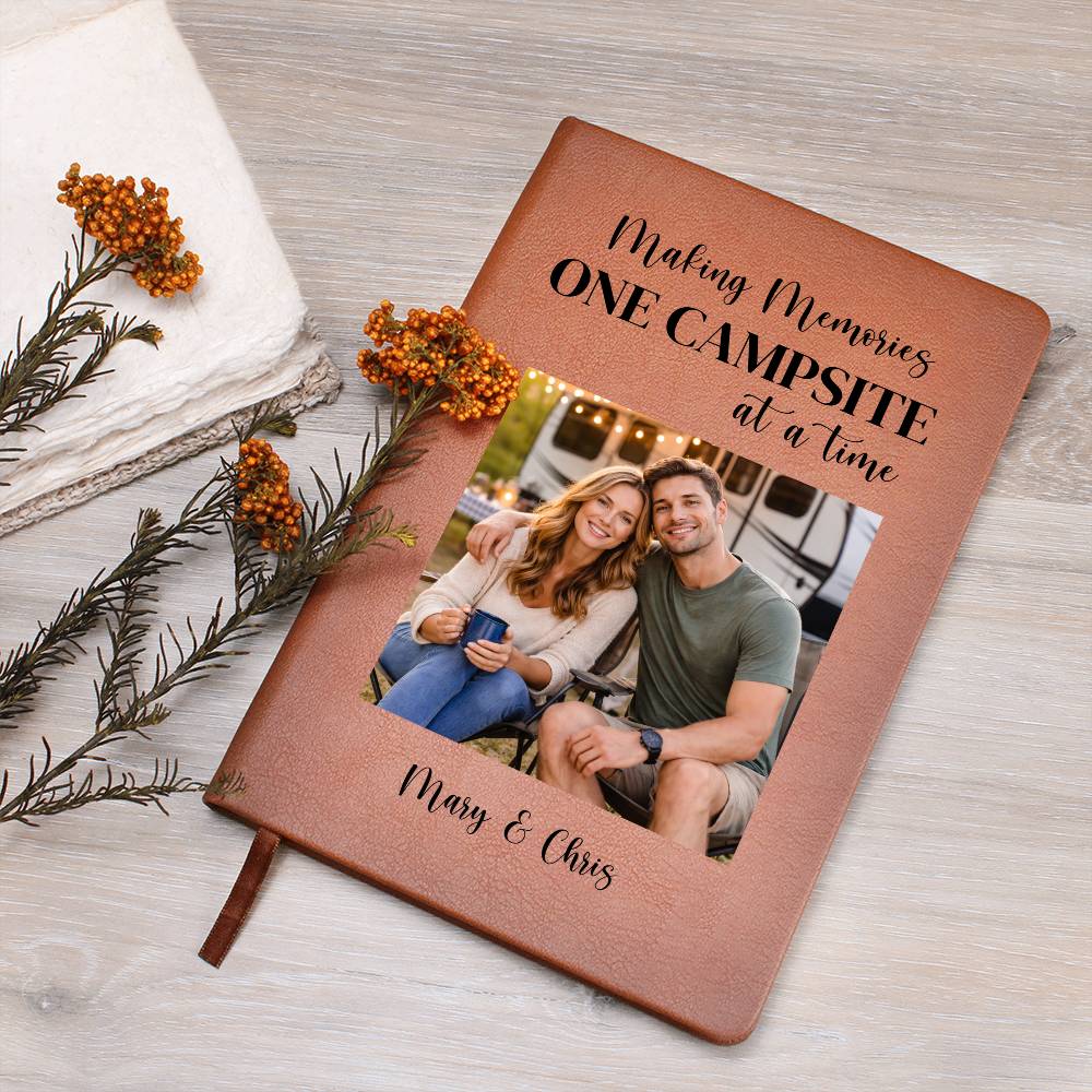 Personalized Camping Photo Journal, Vegan Leather Notebook, Custom Adventure Diary, Memory Keepsake, Outdoor Travel Gift