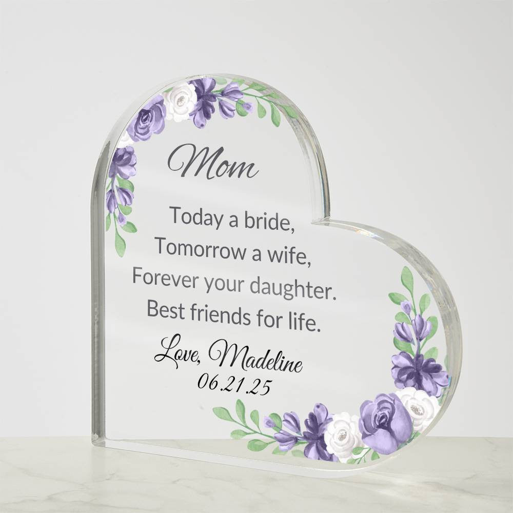Mother of The Bride Acrylic Heart Plaque-[Heartfelt Family Gift]