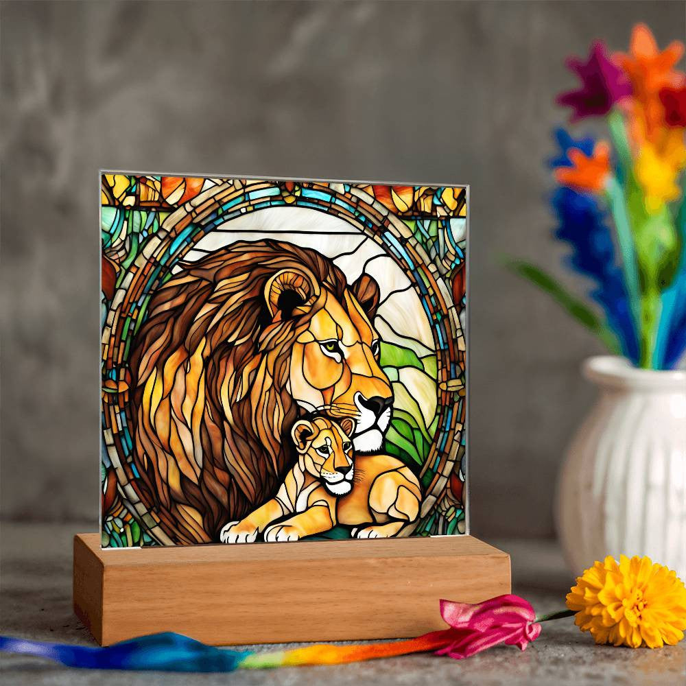 Mama Lion and Cub Acrylic Square Plaque-[Heartfelt Family Gift]