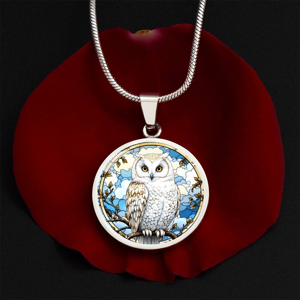 Snowy Owl Engraved Necklace or Bracelet in Gold or SIlver