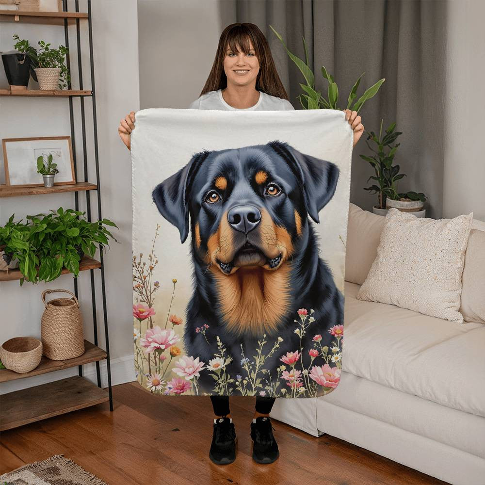 Rottweiler Dog Wildflower Floral Woven Blanket-[Heartfelt Family Gift]