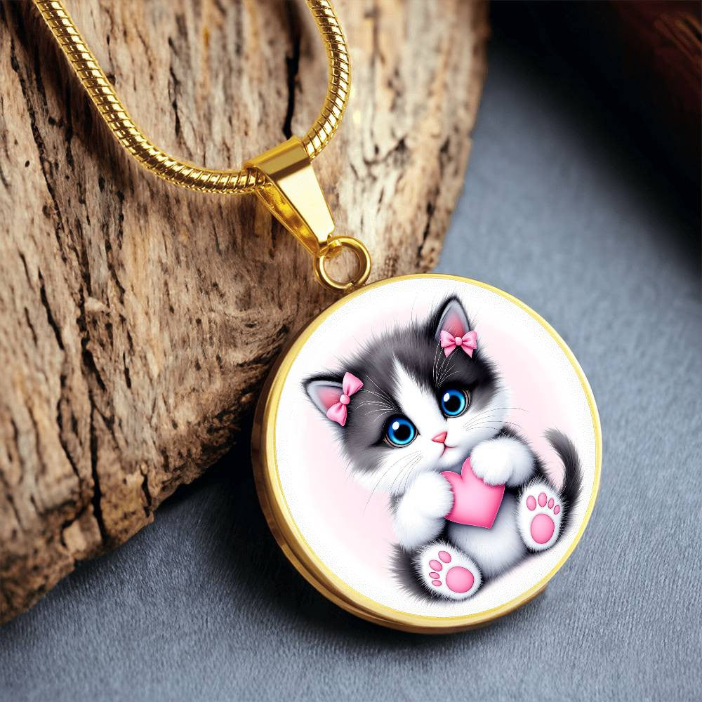 Cat Kitty Heart Necklace Pendant Necklace with Engraving-[Heartfelt Family Gift]