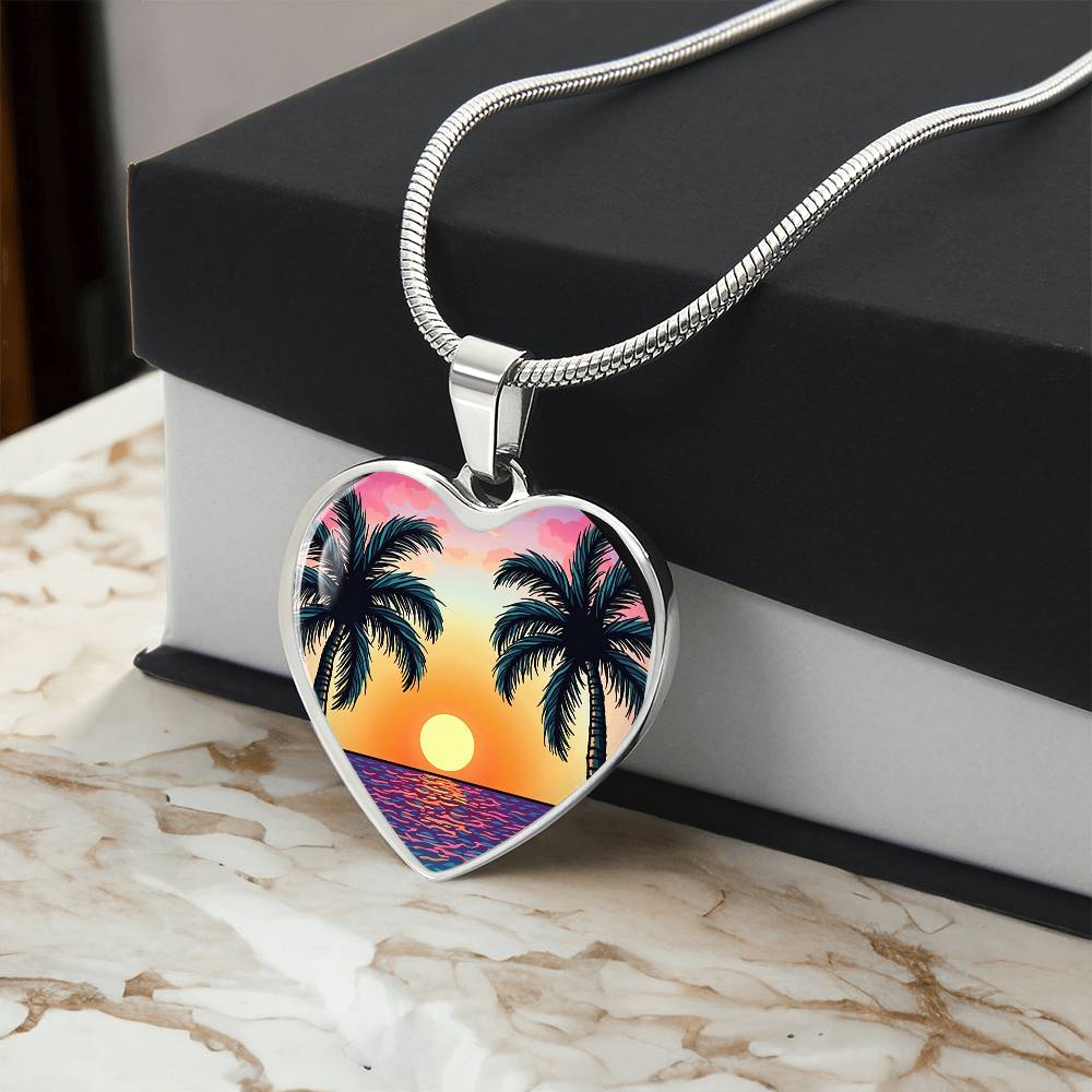 Palm Tree Beach Necklace with Engraving