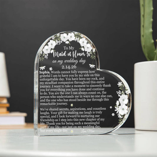 Maid of Honor Acrylic Heart Plaque