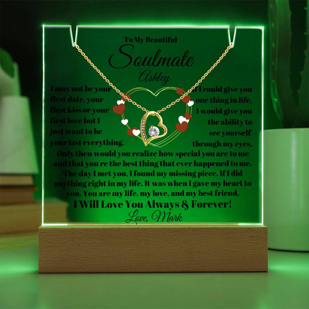 Soulmate Acrylic Heart Necklace & Plaque Gift Set