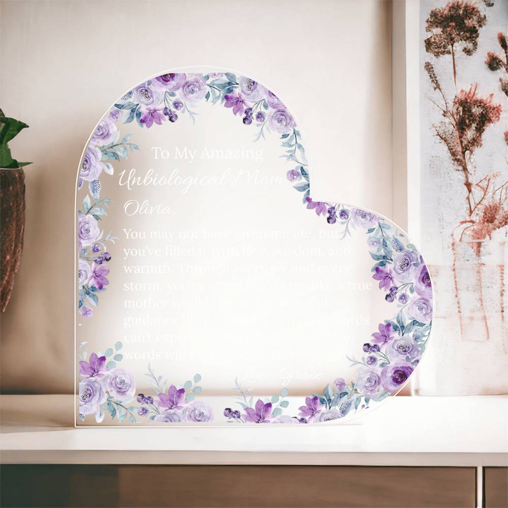 Personalized Unbiological Mom Heart Plaque