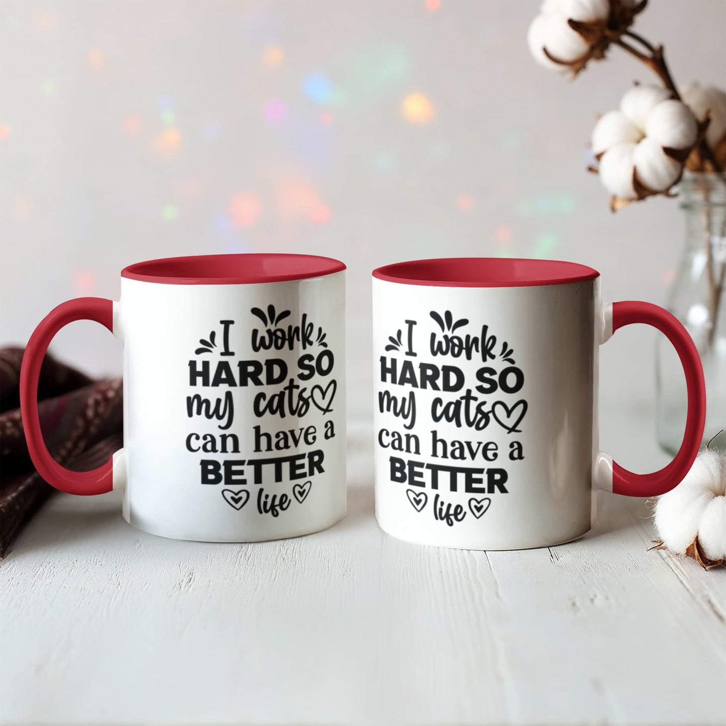 Cat Lover Color Accent Coffee Mug for Office Coworker  - 7 Colors