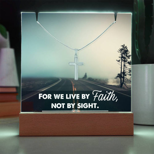 For We Live by Faith Religious Plaque & Cross Gift Set-[Heartfelt Family Gift]