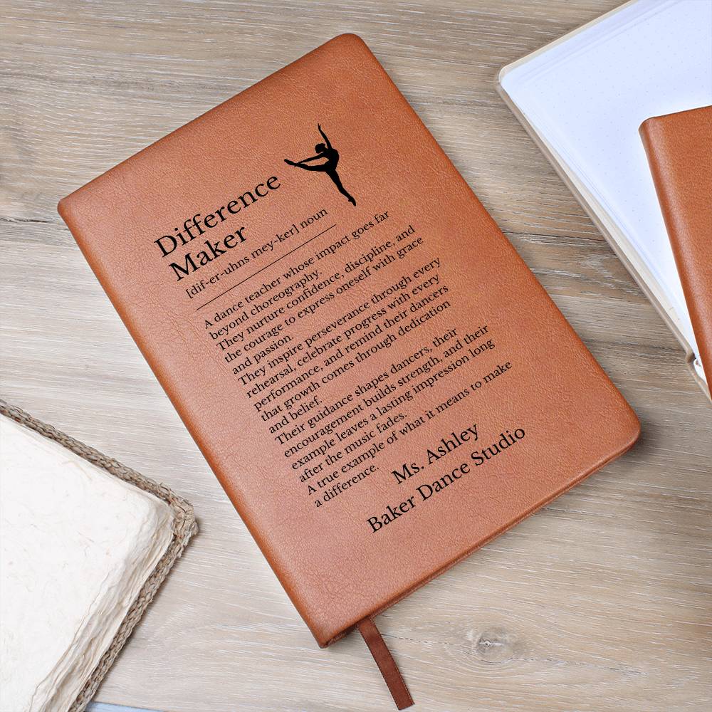 Dance Teacher Definition Journal, Vegan Leather Notebook with Bookmark, Personalized Gift for Dance Instructors, Inspirational Diary