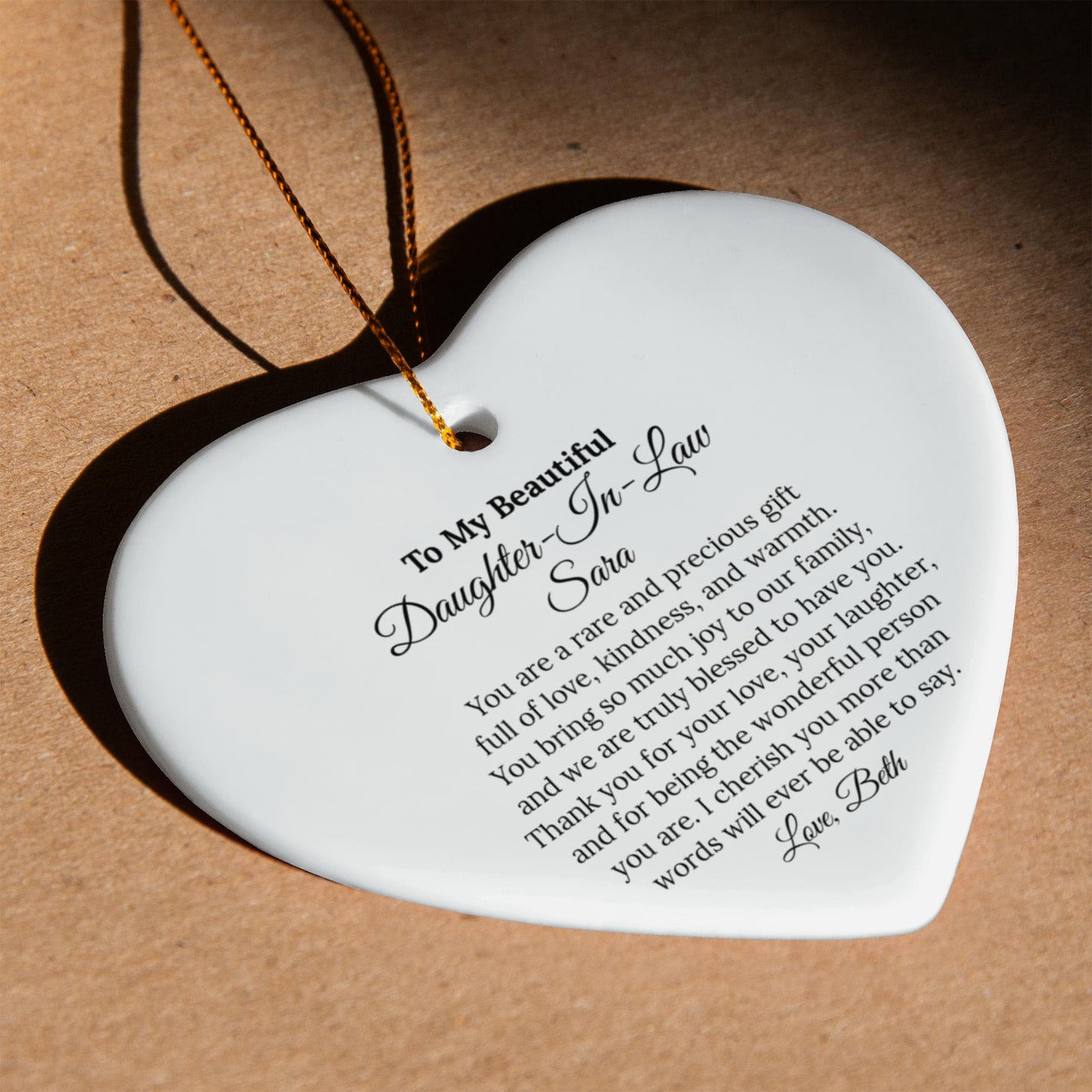 To My Daughter in Law Ceramic Heart Ornament
