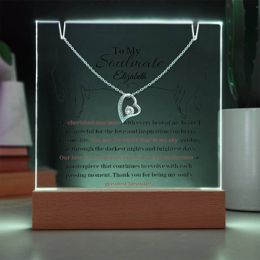 Soulmate  LED Acrylic Heart Necklace & Plaque Gift Set-[Heartfelt Family Gift]