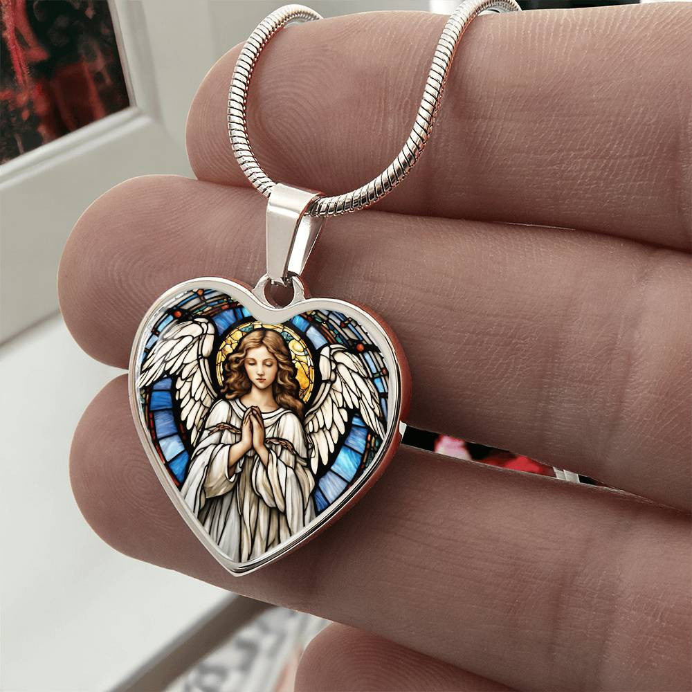 Guardian Angel Heart Necklace with Engraving-[Heartfelt Family Gift]