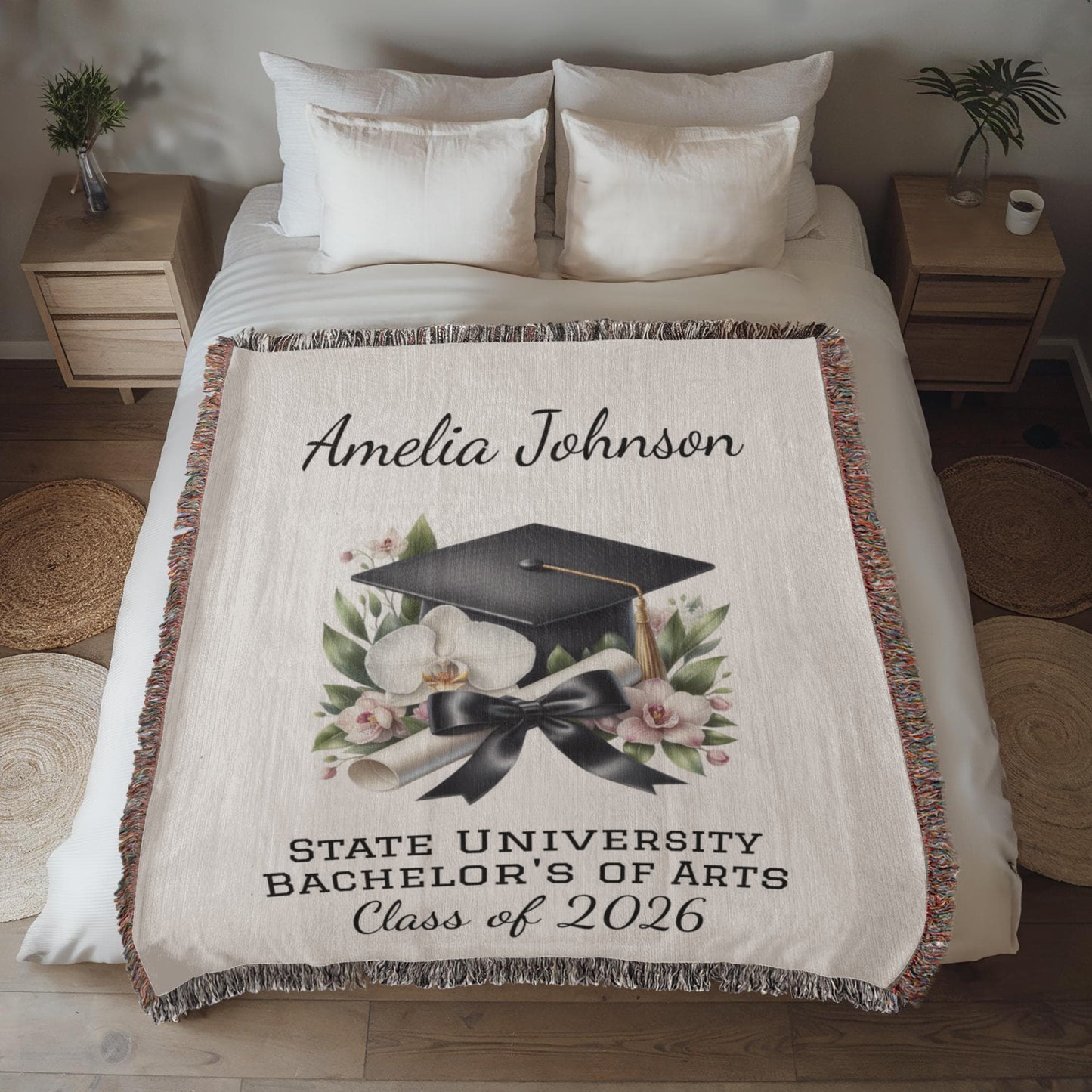College Graduation Throw Blanket, Class of 2026 Keepsake, Custom Graduate Blanket, Graduation Gift Idea